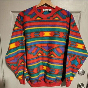NWOT Juniors Aztec Print Colorful Fleece Pullover Sweatshirt Womens L or Men's M
